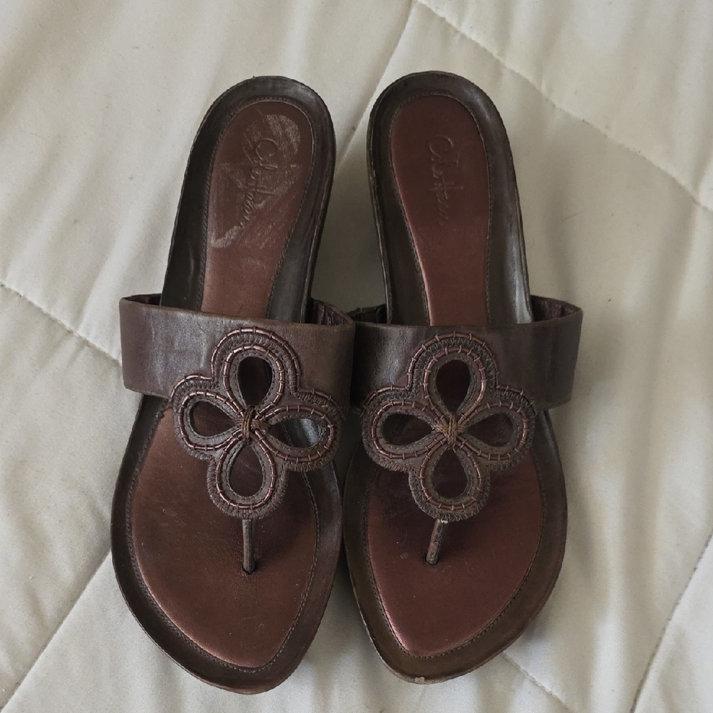 Cole Haan Brown Clover Leaf Leather Sandals Size 9.5